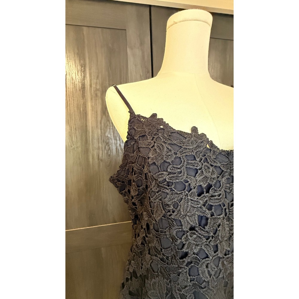 Blue Rain Black Crochet Lace Mini Dress Adjustable Straps Lined Size Large - Picture 6 of 7